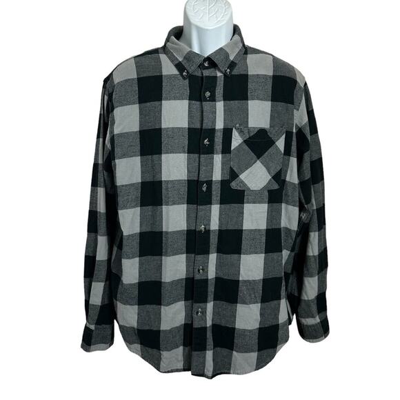Magellan Outdoors Flannel Button Front Plaid Shirt Sz Large Gray Black - Picture 2 of 6